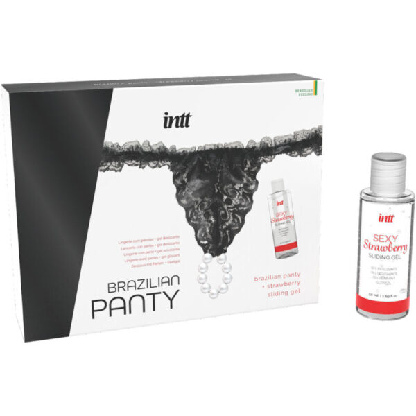 INTT RELEASES - CULOTTE BRÉSILIENNE NOIRE AVEC PERLES ET GEL LUBRIFIANT 50 ML - – Image 2