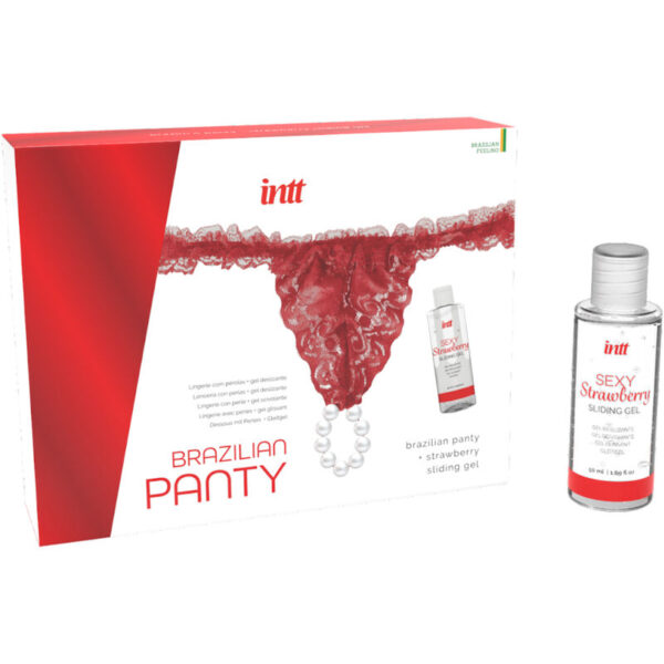 INTT RELEASES - CULOTTE ROUGE BRÉSILIENNE AVEC PERLES ET GEL LUBRIFIANT 50 ML - – Image 2