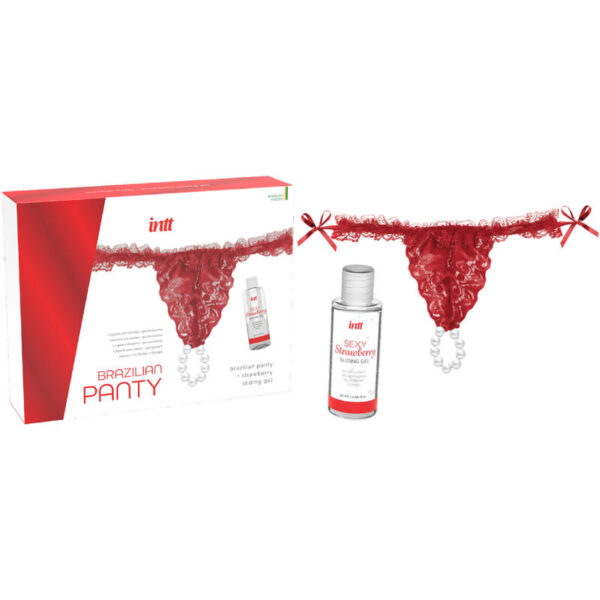 INTT RELEASES - CULOTTE ROUGE BRÉSILIENNE AVEC PERLES ET GEL LUBRIFIANT 50 ML - – Image 3