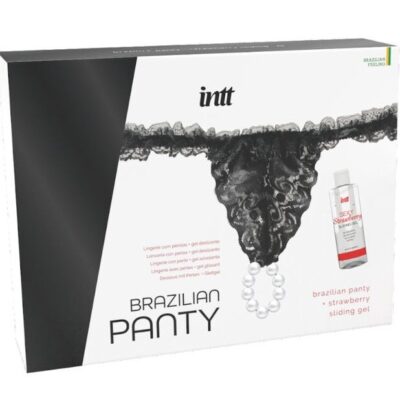 INTT RELEASES - CULOTTE BRÉSILIENNE NOIRE AVEC PERLES ET GEL LUBRIFIANT 50 ML -