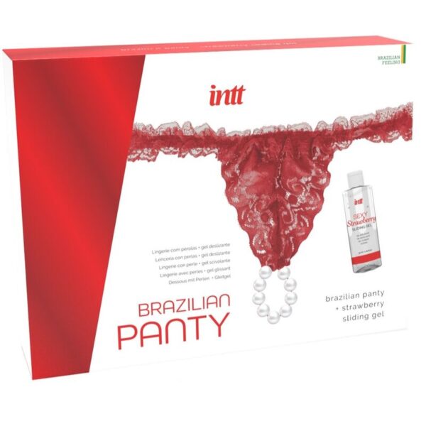 INTT RELEASES - CULOTTE ROUGE BRÉSILIENNE AVEC PERLES ET GEL LUBRIFIANT 50 ML -