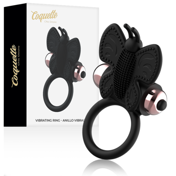 COQUETTE TOYS - COCKRING PAPILLON AVEC VIBRATEUR NOIR/ OR -
