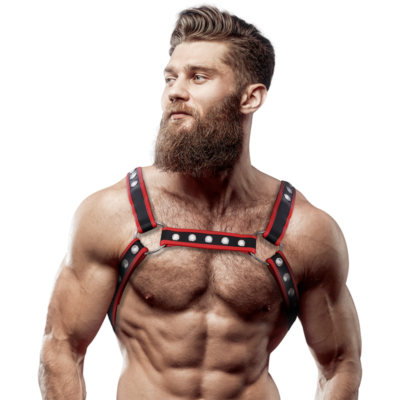 FETISH SUBMISSIVE ATTITUDE - HARNAIS POITRINE BULLDOG EN CUIR ÉCOLOGIQUE POUR HOMMES NOIR/ROUGE -