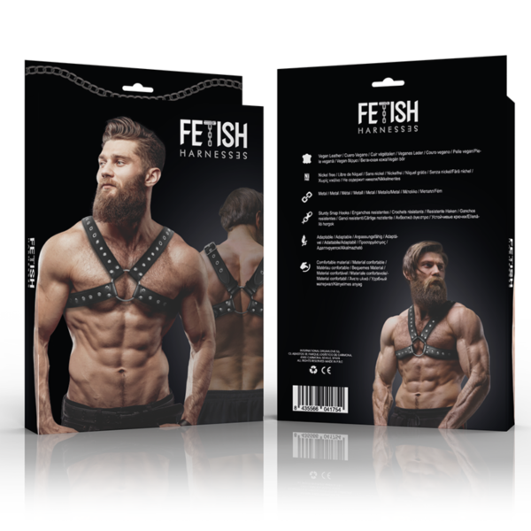 FETISH SUBMISSIVE ATTITUDE - HARNAIS POITRINE CROSS-OVER EN CUIR ÉCOLOGIQUE POUR HOMMES AVEC CLOUS - – Image 4