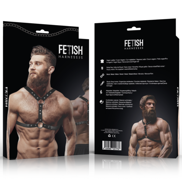 FETISH SUBMISSIVE ATTITUDE - HARNAIS POITRINE EN CUIR ÉCOLOGIQUE AVEC DOUBLE SUPPORT ET CLOUS POUR HOMMES - – Image 4