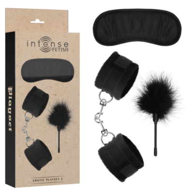 INTENSE FETISH - PLAYSET ÉROTIQUE 2 AVEC MENOTTES, MASQUE AVEUGLE ET TICKLER -
