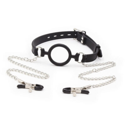 OHMAMA FETISH - RING GAG AVEC CHAÎNES ET PINCES À TÉLÉNOLS -