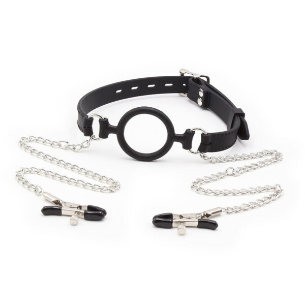 OHMAMA FETISH - RING GAG AVEC CHAÎNES ET PINCES À TÉLÉNOLS -