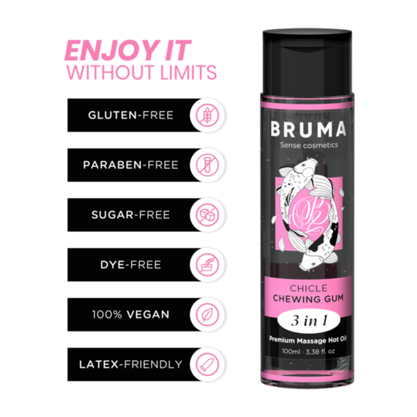 BRUMA - HUILE DE MASSAGE PREMIUM EFFET CHALEUR SAVEUR GOMME 3 EN 1 - 100 ML - – Image 3