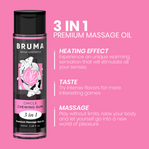 BRUMA - HUILE DE MASSAGE PREMIUM EFFET CHALEUR SAVEUR GOMME 3 EN 1 - 100 ML - – Image 4