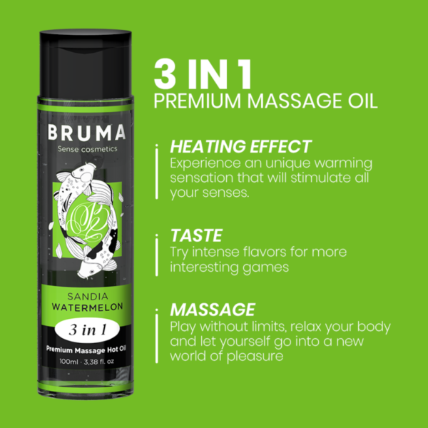 BRUMA - HUILE DE MASSAGE PREMIUM EFFET CHALEUR SAVEUR DE PASTÈQUE 3 EN 1 - 100 ML - – Image 4