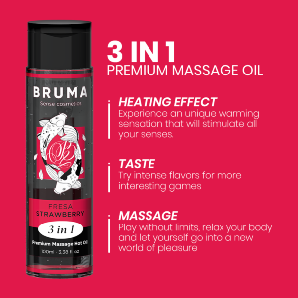 BRUMA - HUILE DE MASSAGE PREMIUM EFFET CHALEUR SAVEUR FRAISE 3 EN 1 - 100 ML - – Image 4