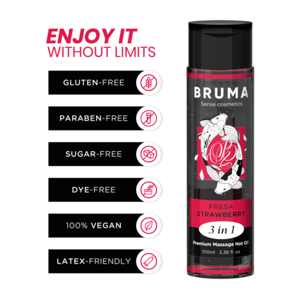BRUMA - HUILE DE MASSAGE PREMIUM EFFET CHALEUR SAVEUR FRAISE 3 EN 1 - 100 ML - – Image 3