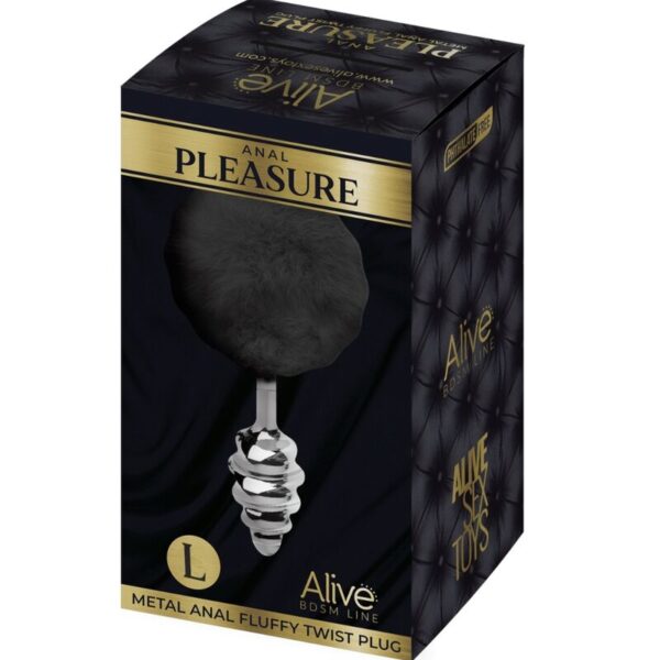 ALIVE - PLUG DE PLAISIR ANAL SPIRAL METAL FLUFFY NOIR TAILLE L - – Image 3