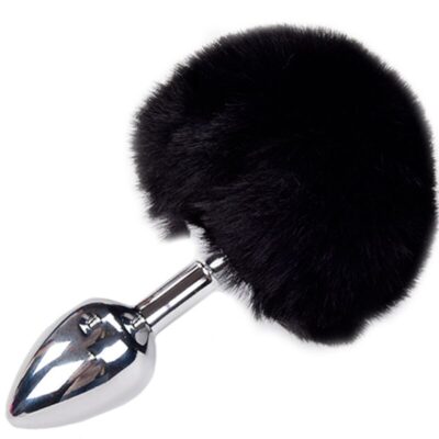 ALIVE - PLUG DE PLAISIR ANAL LISSE MÉTAL FLUFFY NOIR TAILLE L -