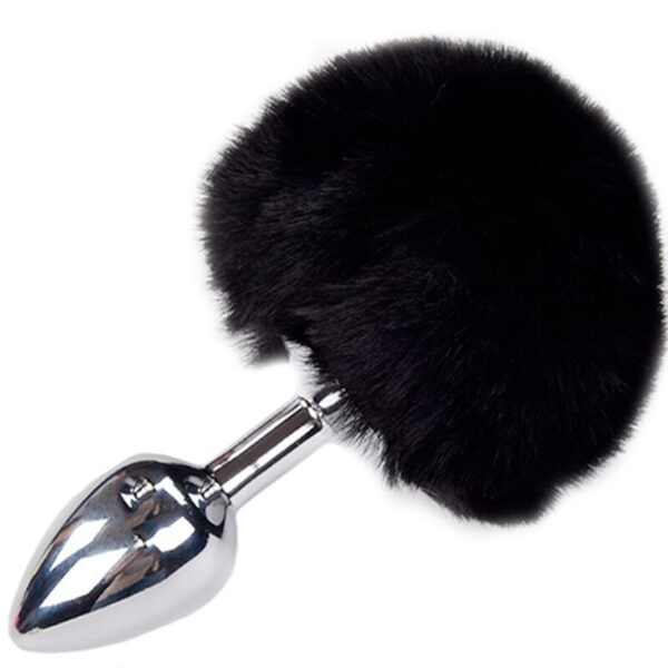 ALIVE - PLUG DE PLAISIR ANAL LISSE MÉTAL FLUFFY NOIR TAILLE L -