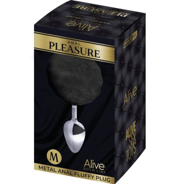 ALIVE - PLUG DE PLAISIR ANAL LISSE MÉTAL FLUFFY NOIR TAILLE M - – Image 2
