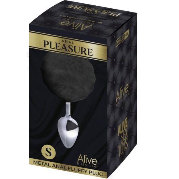 ALIVE - PLUG DE PLAISIR ANAL LISSE MÉTAL FLUFFY NOIR TAILLE S - – Image 2