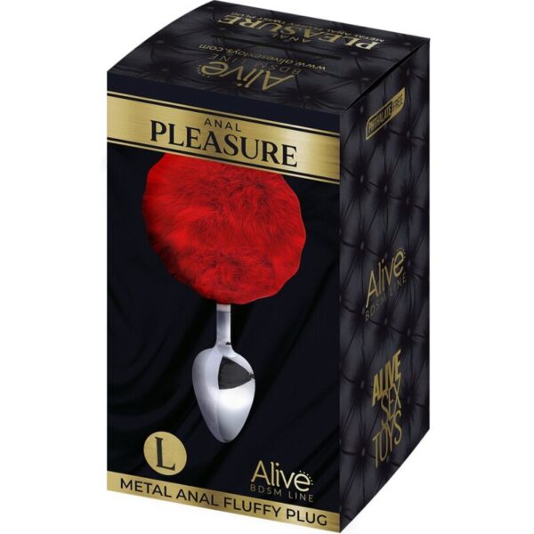 ALIVE - PLUG DE PLAISIR ANAL LISSE MÉTAL FLUFFY ROUGE TAILLE L - – Image 2