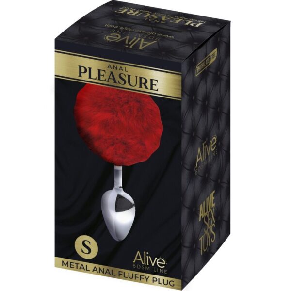 ALIVE - PLUG DE PLAISIR ANAL LISSE MÉTAL FLUFFY ROUGE TAILLE S - – Image 2