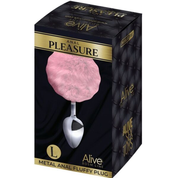 ALIVE - PLUG DE PLAISIR ANAL LISSE MÉTAL FLUFFY ROSE TAILLE S - – Image 2
