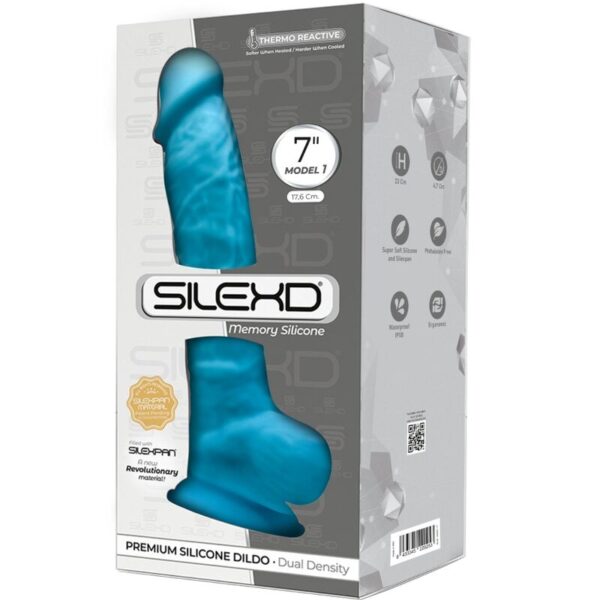 SILEXD - MODÈLE 1 PÉNIS RÉALISTE PREMIUM SILEXPAN SILICONE BLEU 17.5 CM - – Image 2