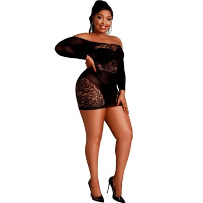 MOONLIGHT - ROBE À MANCHES LONGUES MODÈLE 7 NOIRE GRANDE TAILLE -