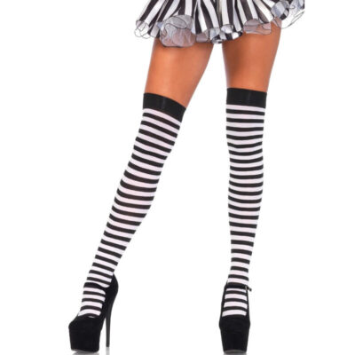 LEG AVENUE - CHAUSSETTES HAUTE RAYÉES NOIR/BLANC -