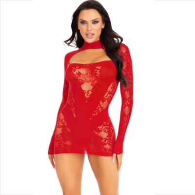 LEG AVENUE - MINI ROBE AVEC DENTELLE MANCHES LONGUES ROUGE -