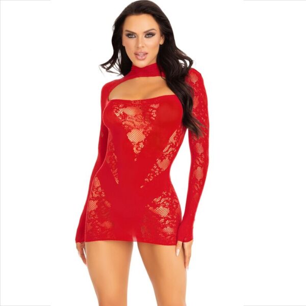 LEG AVENUE - MINI ROBE AVEC DENTELLE MANCHES LONGUES ROUGE -