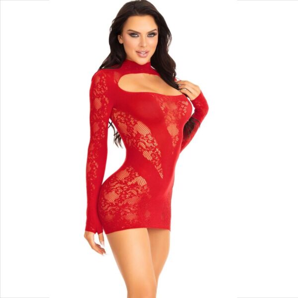 LEG AVENUE - MINI ROBE AVEC DENTELLE MANCHES LONGUES ROUGE - – Image 2