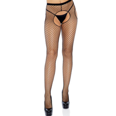 LEG AVENUE - BAS NOIR EN RÉSEAU SANS CROCHLES -