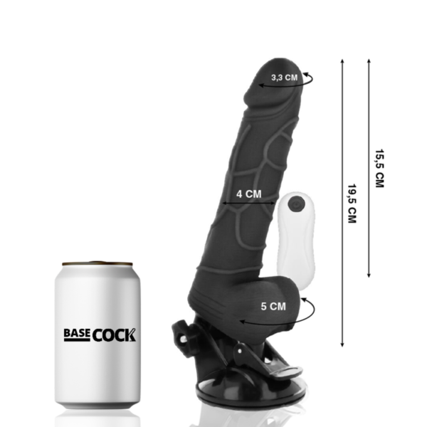 BASECOCK - VIBRATEUR RÉALISTE TÉLÉCOMMANDE NOIR AVEC TESTICULES 19.5 CM -O- 4 CM - – Image 2