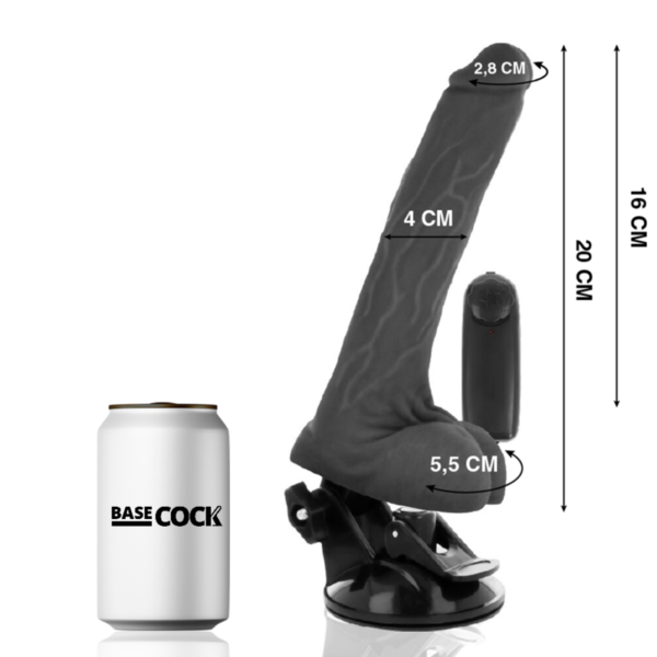 BASECOCK - VIBRATEUR RÉALISTE NOIR TÉLÉCOMMANDE AVEC TESTICULES 20 CM -O- 4 CM - – Image 2