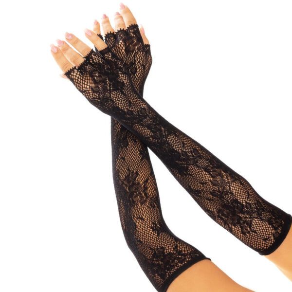 LEG AVENUE - GANTS SANS DOIGTS RESEAU FLORAL NOIR -