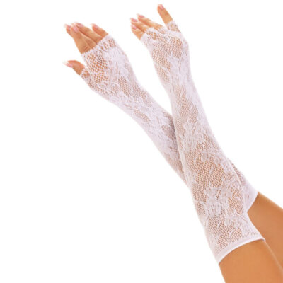 LEG AVENUE - GANTS SANS DOIGTS RESEAU FLORAL BLANCS -