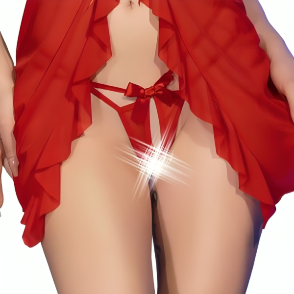 CHILIROSE - CR 4696 BABYDOLL & STRING SANS ENTREJAMBE ROUGE L/XL - – Image 3