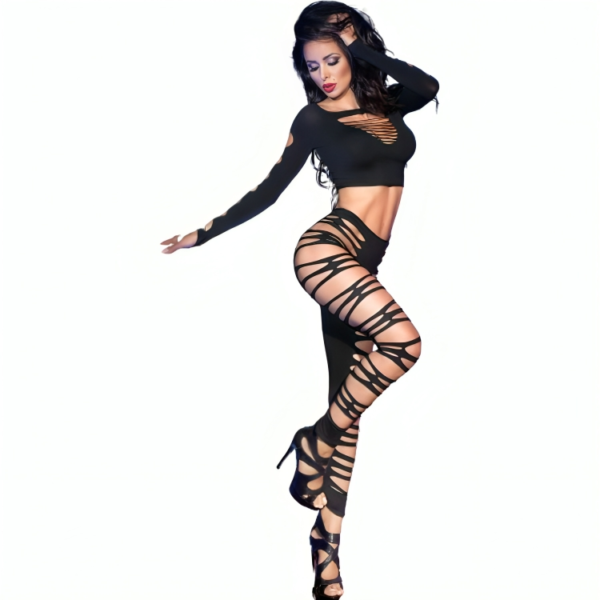 CHILIROSE - CR 3654 TOP & LEGGINS NOIR S/M -