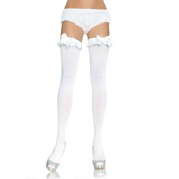LEG AVENUE - COLLANT OPAQUE BLANC AVEC FINITION VOLANT ET NOEUD -