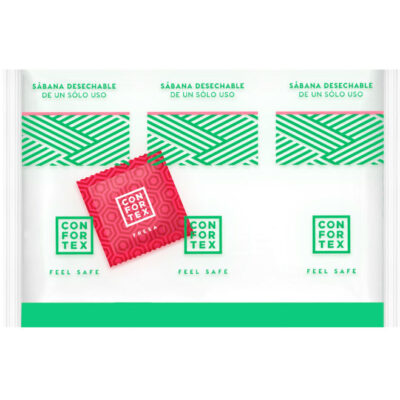 CONFORTEX - FEUILLES HYGIÉNIQUES JETABLES , SAC INDIVIDUEL + CONDOM FRAISE -