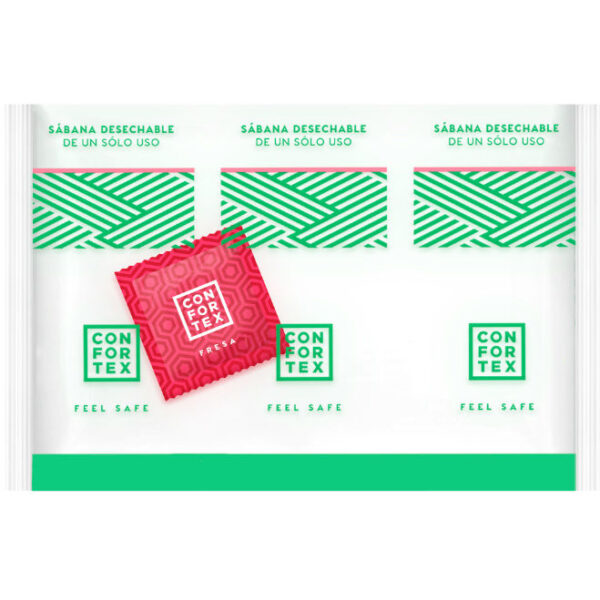 CONFORTEX - FEUILLES HYGIÉNIQUES JETABLES , SAC INDIVIDUEL + CONDOM FRAISE -