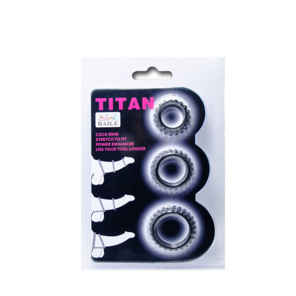 BAILE - TITAN SET 3 PCS COCK RING NOIR 2.8 + 2.4 + 1.9 CM - – Image 5