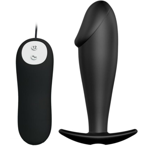 PRETTY LOVE - PLUG ANAL EN SILICONE FORME PÉNIS ET 12 MODES DE VIBRATION NOIR -