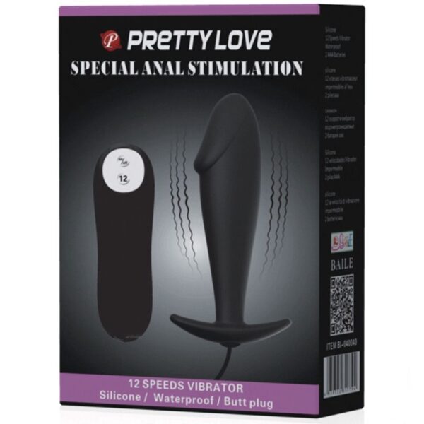 PRETTY LOVE - PLUG ANAL EN SILICONE FORME PÉNIS ET 12 MODES DE VIBRATION NOIR - – Image 7