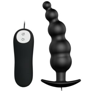 PRETTY LOVE - PLUG ANAL SILICONE EXTRA STIMULATION ET 12 MODES DE VIBRATION NOIR -