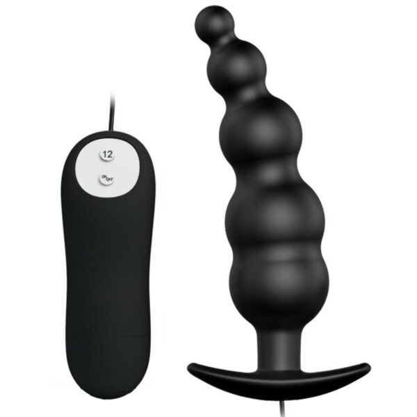PRETTY LOVE - PLUG ANAL SILICONE EXTRA STIMULATION ET 12 MODES DE VIBRATION NOIR -