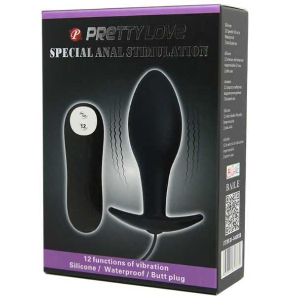 PRETTY LOVE - PLUG ANAL FORME DANCRE SILICONE 12 MODES DE VIBRATION NOIR - – Image 3