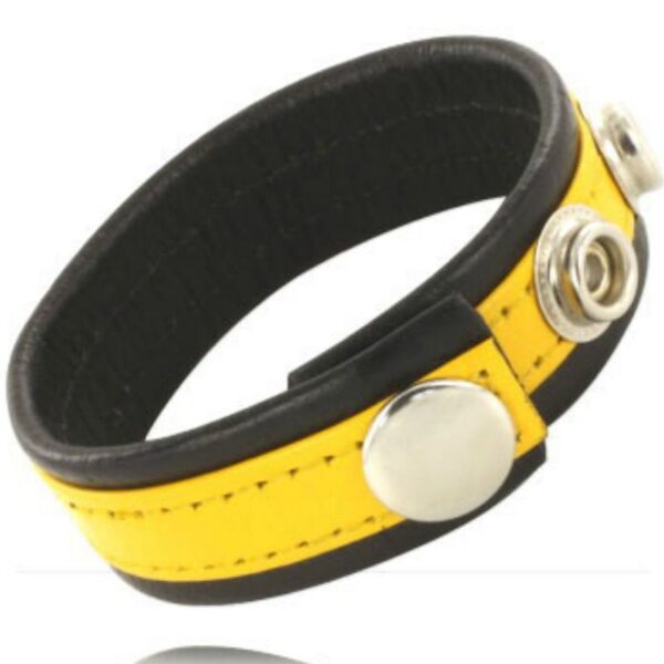 LEATHER BODY - BITE ET SANGLE  BALLES AVEC SNAPS - NOIR ET JAUNE -