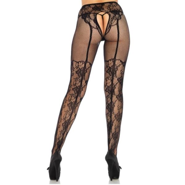 LEG AVENUE - BAS FLEURS DESIGN DOS CROTHLESS TAILLE UNIQUE -