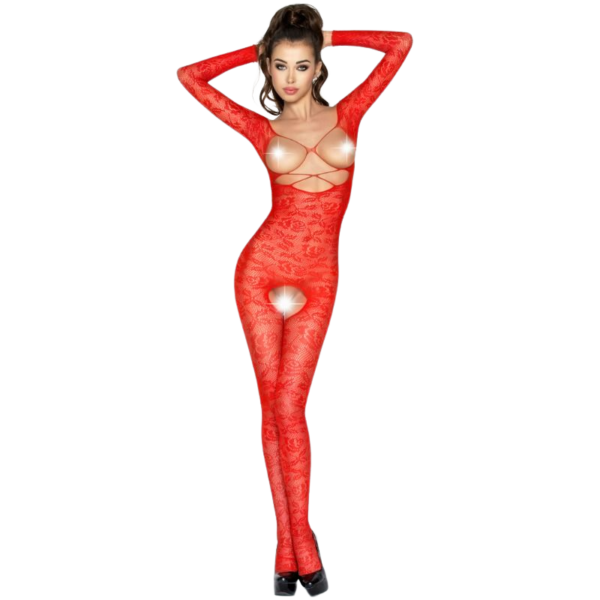 PASSION - FEMME BS031 BODYSTOCKING ROUGE TAILLE UNIQUE -